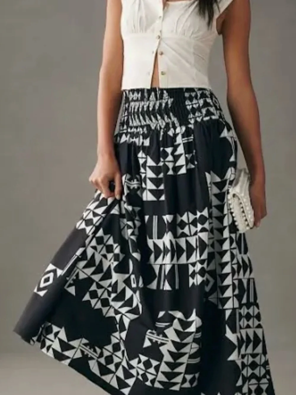 Anthropologie - Black & White Geometric Maxi Skirt - Women's Flowing A-Line - Picture 4 of 6
